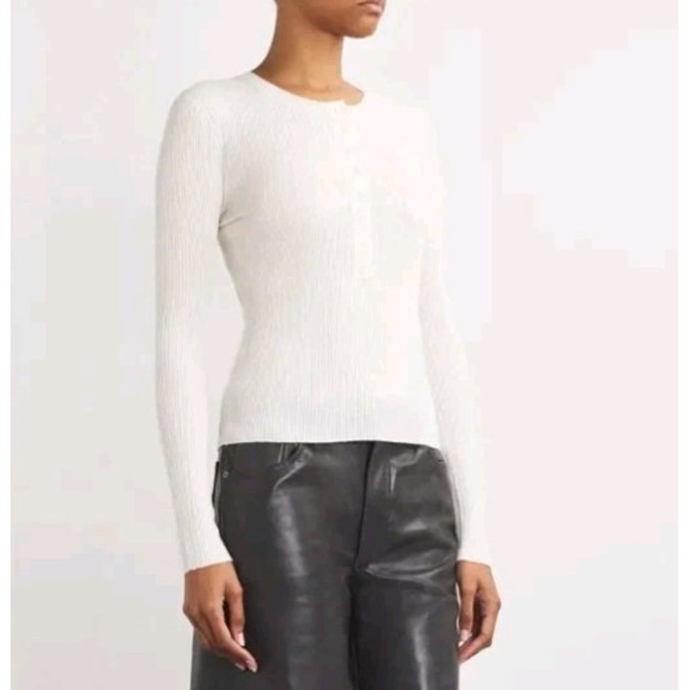 ME+EM Merino Cashmere Henley Sweater Womens 10 Ivory Quiet Luxury Elevated Basic